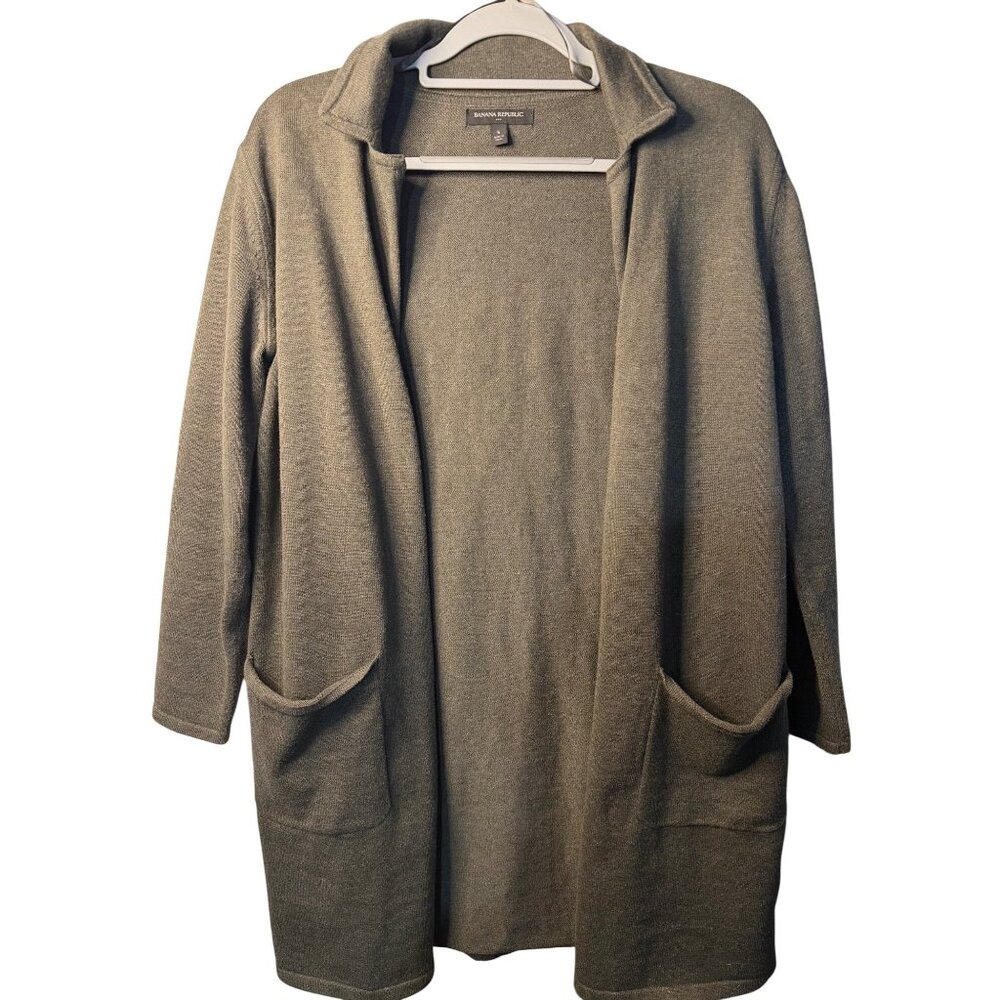 Banana Republic Cardigan Womens Small Olive Green Open Front Bohemian Style Knit